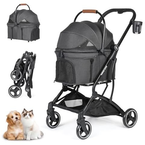 Beberoad T3 3-in-1 Pet Stroller Dog Pram for Small Medium Dogs Cats, Black