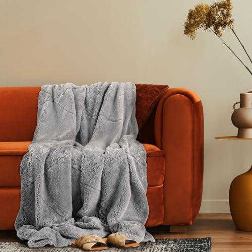 Paco Home Deko Wohnzimmer Decke Kuscheldecke Tagesdecke Waschbar Sofadecke Schlafzimmer Rautenmuster Einfarbig Flauschig Waschbar, Farbe:Grau, Größe:150x200cm