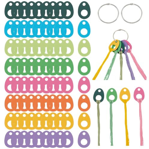 BENECREAT 80 Stück 8 Farben Papierfaden Tropfen, 50x35.5mm Teardrop Floss Spulentropfen Kreuzstich Garn Organisation Mit Eisen Floss Ring Für Aufbewahrung von Bastelarbeiten Nähen