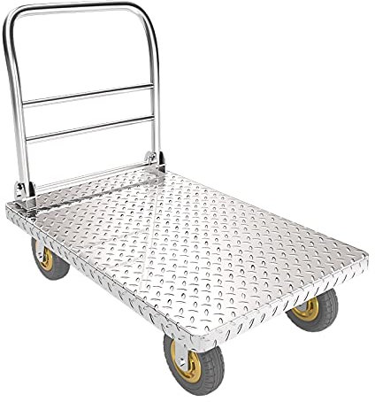 VDQUUACI Diable à Plate-Forme en Acier avec poignée Pliable, Chariot à Plateau Roulant Facile à Ranger pour la Maison, Le Bureau, l'entrepôt, Le déménagement, Le Chariot à Plateau (Frein en
