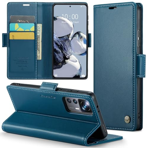 Phernykas Coque pour Xiaomi 12T Pro Étui Portefeuille Wallet Cover en Cuir PU avec Cartes Magnétique et RFID Protection Antivol Folio Housse Xiaomi 12T Case, Bleu