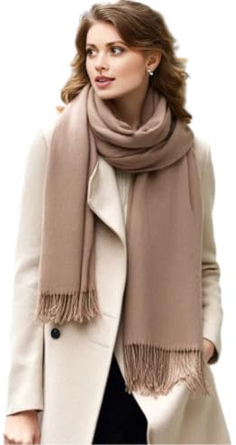 LA FERANI Damen Kaschmir Schal dünn Winter Herbst 185x65 braun Kaschmirschal Halstuch geschmeidig stillvoll Wollschal Wolle Uni Farbe Damenschal Geschenk für Sie (Braun)