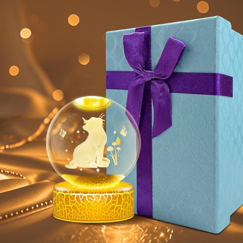 3D Kristallkugel Nachtlicht, 60mm Engel Mond Leuchtende Glaskugel Lampe mit Sockel, USB Katze Blume Schmetterling Kristallkugel Nachtlicht Kinder, Geschenk für Frauen Weihnachtsdeko Ramadan Deko (C)
