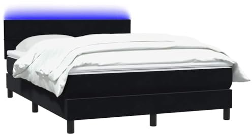 vidaXL Boxspringbett mit Matratze & LED Schwarz 160x210 cm Samt, Bett, Bettrahmen, Doppelbett, Schlafzimmermöbel, Lattenrost, Samtbett, Polsterbett