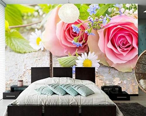 YueMingDi 3D Modernes Wandbild Dekoration Schlafzimmer Rote Rose Blume Blume Schlafzimmer Wohnzimmer Moderne Wandaufkleber Tapete-350Cm×256Cm