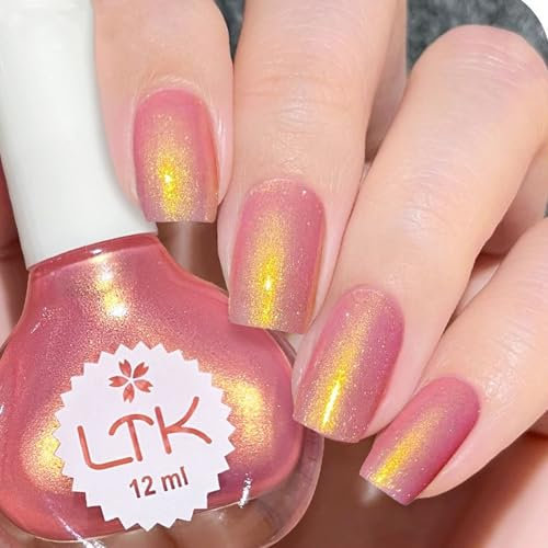 Glitter Nail Varnish - Mermaid Pink Nail Polish - Long Lasting Fingernail Polish - Water Based Breathable Glossy Quick Dry Nail Polish Gel for Women DIY Nail Art at Home (Pearl Pink, 12ml)