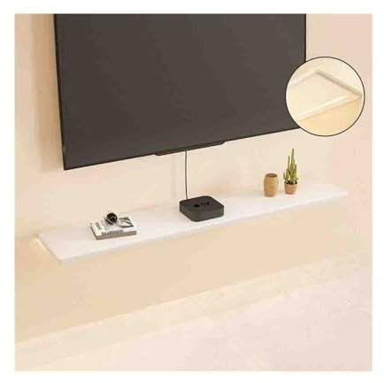Banc TV Étagères TV flottantes, étagère TV Murale 63,0/70,8 avec lumière LED, étagères de Rangement Modernes en Bois Massif, étagère Murale sous Les téléviseurs Meuble TV(Blanc,160cm)