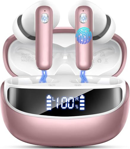 Nerunsa Wireless Earbuds Bluetooth Headphone, Bluetooth Earbuds Noise Cancelling, Deep Bass Stereo Sound Earphone Wireless Headphone with Dual LED Power Display, Type C Fast Charge Ear Buds