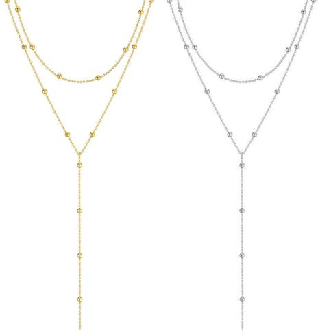 VerLuky Lange Y Kette in Gold und Silber - Damen Edelstahl Schmuck Set Mit Halsketten