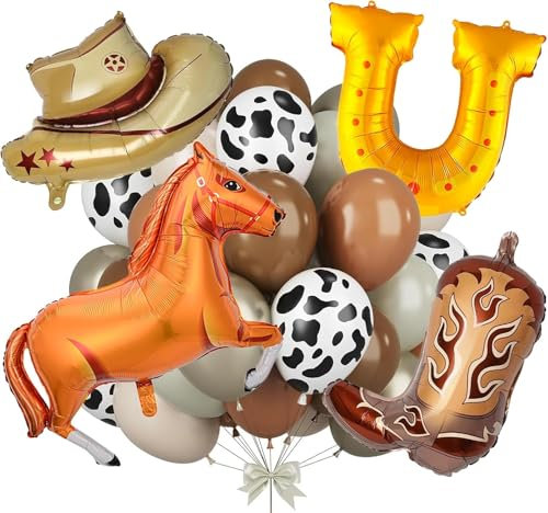 22 Stück Western Party Luftballon, Cowboy Luftballons Set mit Latex Ballons Cowboy Stiefel Hut Luftballons Pferde Ballons U-förmiger, Rodeo Ballon für Western Mottoparty, Geburtstags Party