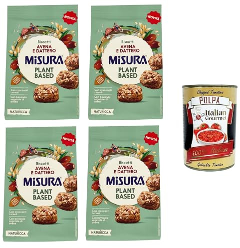 Italian Gourmet Naturìcca Plant Based biscotti avena e dattero 4 x 260g | Senza ingredienti animali, ohne tierische Zutaten; gusto naturale per, Gesamtnettogewicht 1,04 kg + Kostenlos Polpa 400g
