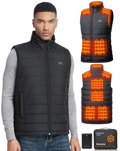 Hecusma Gilet Chauffant Homme avec Batterie incluse 16000mAh 7.4V, Veste Chauffante Homme Conception Sans Lumières, Gilet Chauffant Electrique pour de Plein Air Sports Hiver