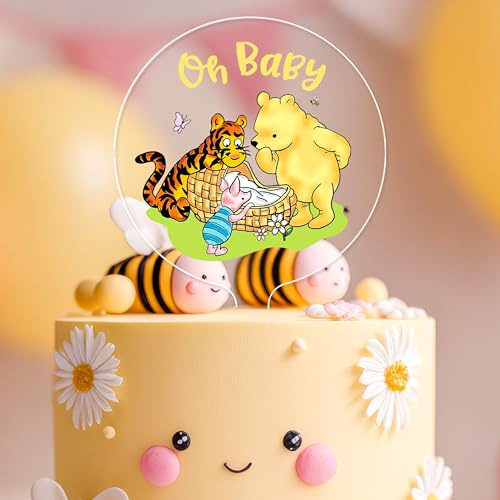 Woodamore Pooh and Tiger Baby Shower Cake Topper, 5x7 Acrylic Decoration | 1 acrylic topper 5x7 in, cleaning cloth included, baby shower and 1st birthday cake decor