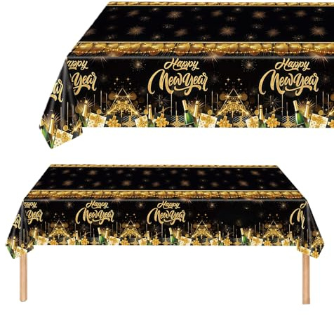 Silvester Deko 2026 Tischdecke Schwarz Gold Set Für Silvester Tischdeko Und New Year Party, Robustes Material Festliche Tisch Decoration Für Jahreswechsel Und Feiern