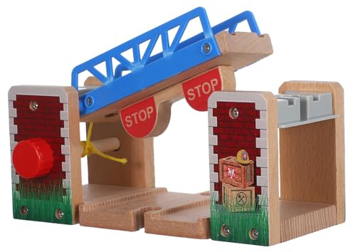 minkissy Holz Eisenbahn Hubbrücke aus Holz Hebebrücke für Pädagogisches Gleiszubehör Feinmotorik Interaktives Zubehör für Holzzüge