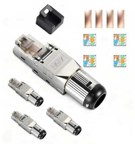 Thalire 4 Piezas Conector RJ45 - Conector de Red CAT7 para Cable LAN Cable de Instalación Ethernet, Sin Herramientas 10 Gbit/s AWG 22-26 LSA Totalmente Blindado STP
