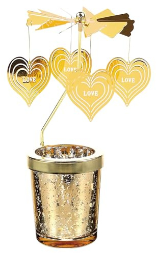 Windlicht Karussell, Teelichthalter Karussell-Golden | Weihnachtliches Windlicht, Rotierender Kerzenhalter (Ohne Kerzen), für Weihnachten, Heimdekoration, Geschenke (Liebe)