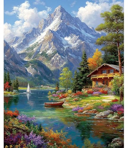 NEWENMO Vues sur Montagnes Peinture par Numéro DIY Peinture à l'huile | Belles Fleurs Peinture par Numéro,Paint by Numbers,Kit Peinture à l'huile pour Décoration Murale de Maison 40x50cm