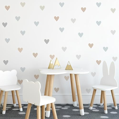 72 Stück Wandaufkleber für Kinderzimmer Babyzimmer, bunt Herzen Wandaufkleber, Selbstklebende Wandtattoo, Boho-Stil-Aufkleber für Mädchen Jungen Baby - Aufkleber Wand - Wall stickers