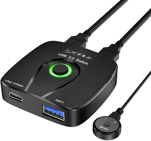 USB 3.0 Switch, 2 Eingänge 1 Ausgang USB Umschalter für 2 Computers Teilen, Scanner, Drucker, Tastatur, Maus, USB Sticks, Festplatten