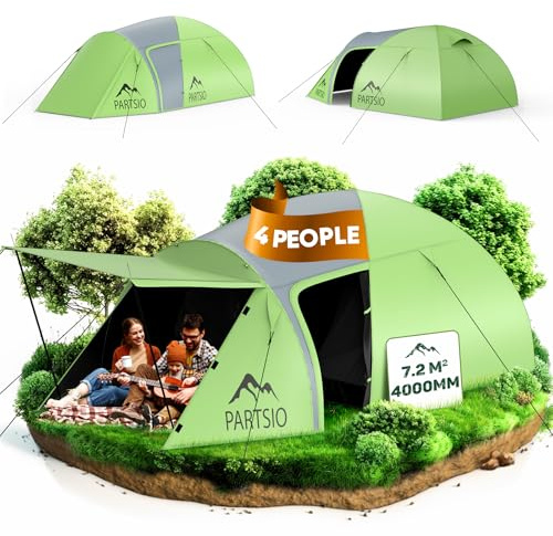 Zelt 6-7 Personen, 4000 mm Wassersäule & eingenähte Bodenwanne, Stehhöhe, Eingang mit Fliegengitter, Sonnendach & Privatsphäre-Trennvorhang, XXL Familienzelt Tunnelzelt für Camping Reisen Festival