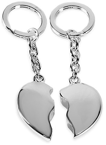Schlüsselanhänger Herz geteilt (L 9 cm) | Premium Silber Plated versilbert | Partner-Geschenk | Inkl. Geschenkbox
