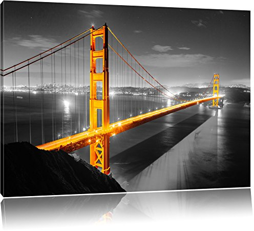 Pixxprint riesige Golden Gate Bridge B&W, Größe: 100x70cm, Leinwandbild, fertig gespannt, Wandbild, Dekoration, Kunstdruck, kein Poster