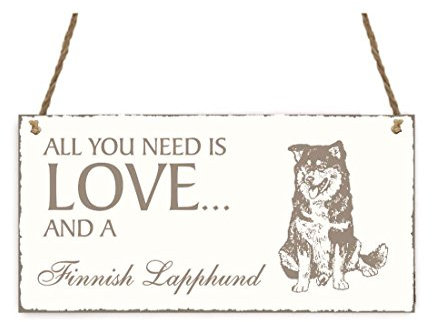 « All You Need Is Love And A Finnish/Pet » Dog Shabby Vintage Wooden Door Sign