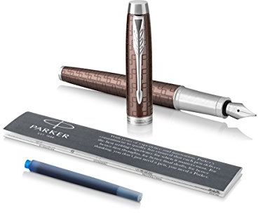 Parker IM Fountain Pen, Premium Brown, Medium Nib with Blue Ink Refill (1931677)
