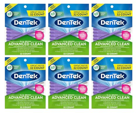 Dentek Slim Brush 32 Count Deep Clean Tight Teeth (6 Pack)