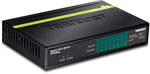 TRENDnet Greennet Gigabit PoE+ Switch mit 8 Anschlüssen TPE-TG82G, unterstützt PoE und PoE+ Geräte, 61 W PoE Budget, 16 Gbit/s Schaltkapazität, Daten und Stromversorgung über Ethernet auf PoE-Zugangspunkte und IP-Kameras