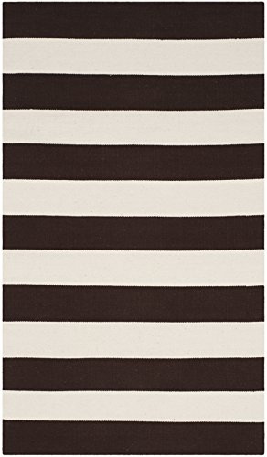 SAFAVIEH Montauk Collection Accent Rug - 3' x 5', Chocolate & Ivory, Handmade Flatweave Cotton, Woven Texture, Farmhouse Stripe Pattern, Ideal for Living Room, Bedroom, Dining Space (MTK712P)