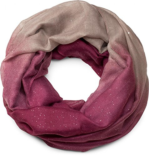 styleBREAKER Damen Loop Schlauchschal mit mehrfarbigem Farbverlauf und Glitzer, Glitzerschal, Pailletten, Schal, Tuch 01017033, Farbe:Bordeaux-Rot-Taupe