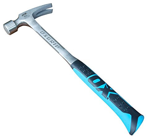 Ox Tools P083422 22 oz. Framing Hammer, Milled Face, Long Shock Reduction Handle, Straight Rip Claw, Non-Slip Grip…