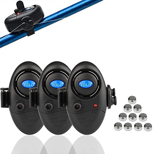 Shackcom 3 Sistema Electrónico Alarma Pesca de mordida picada de Pescado Sensible con indicador - Luminoso LED Ajuste de Sonido Vibración en la caña de Pescar Equipo de Pesca de Pescadores