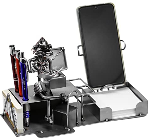 metalman24 Schraubenmännchen BÜRO PC Frau Schreibtisch Organizer Handyhalter Visitenkartenhalter Stiftehalter Zettelbox Handarbeit Geschenkidee Metallmännchen Stahlfigur - Deko für Büro & Zuhause