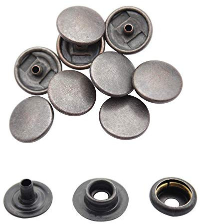 Juego de 10 cierres a presión, botones de presión de metal resistentes para ropa, bolsos, bolsos, costura, manualidades, chaquetas de cuero, suministros de bricolaje, negro plomizo, 15 mm