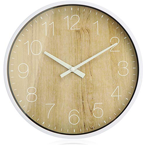 com-four® Analoge Wanduhr mit großem Ziffernblatt im Holz-Design - schöne Uhr für Küche, Wohnzimmer, Schlafzimmer und Büro - Ø 25,5 cm (1 Stück - Holzbraun)