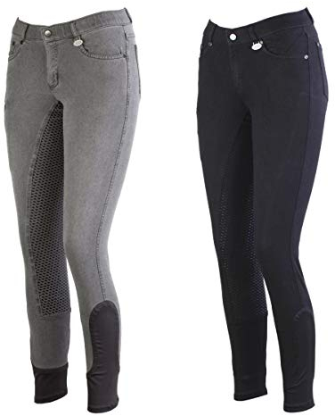 Lazura - Reithose für Damen Dora | Jeans Reithose mit Silikon-Vollbesatz | Vollbesatzreithose mit seitlicher Handytasche & 4 Einschubtaschen | Reitleggings in schwarz | Reitbekleidung in Größe 36