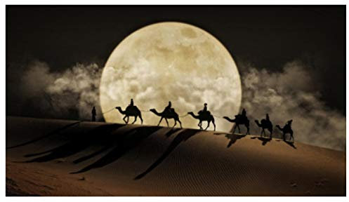 HONGC Chameau dans Le désert Paysage Toile Peinture désert Art Mural Affiches et Impressions Toile Art Lune Nuit scène Photos décor à la Maison 70x140cm / 27.5 x55.1 sans Cadre