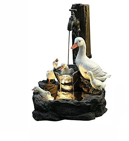 LILOVE Statua da giardino a forma di fontana di acqua a forma di animale, graziosa statua luminosa ad energia solare, a cascata, autoportante, a LED, a forma di scoiattolo, decorazione a