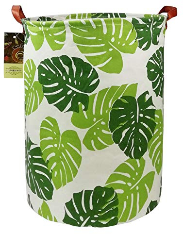 HUNRUNG Wäscherei Hamper,Large Canvas Fabric Lightweight Storage Basket Toy Organizer Dirty Clothes Collapsible Waterproof for College Dorms, Kinderzimmer,Badezimmer(Roud-Blatt)