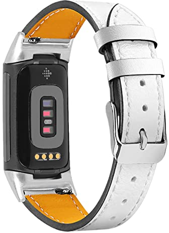 Mtozon Lederbänder, kompatibel mit Fitbit Charge 6/Charge 5, Ersatz-Armbänder aus echtem Leder für Damen und Herren, Weiß