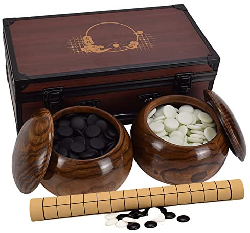 NaoSIn-Ni Portable Go Game Set Faux Leather Go Board 361Pcs Melamine GO Stones Travel Go Set with Aluminium Alloy Storage Box And Wood Bowl