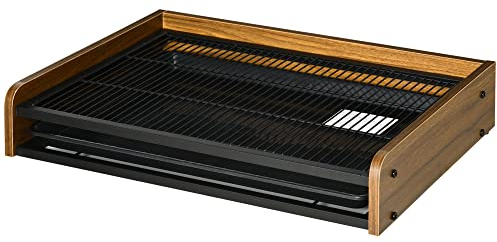 PawHut Inodoro para Perros de Acero y Madera Orinal con Rejilla y Bandeja Extraíble para Entrenamiento de Cachorros Medianos Pequeños 62x44,5x11 cm Marrón y Negro