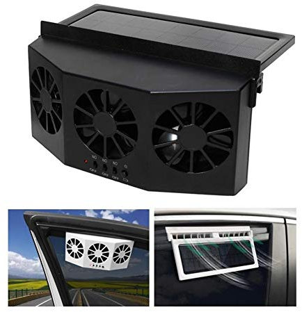 Riloer Refrigerador portátil del aire acondicionado de la ventana del coche, ventilador triple auto 4W, extractor de aire solar