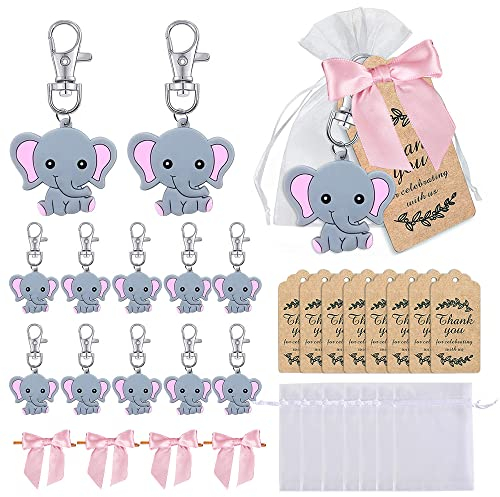 BlueXP 20 Stück Gastgeschenke Taufe Mädchen Elefant Schlüsselanhänger Konfirmation Gast Geschenk für Gäste Hochzeit Taufe Anhänger mit Organza Säckchen Kardieren Dankeschön für Baby Shower Kommunion