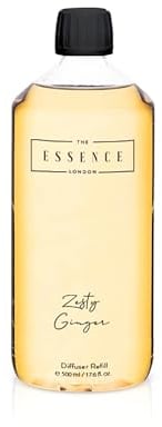 Essence London Oil Reed Diffuser 500 mL Zesty Ginger Refill, Aromatherapy Fragrances for Meditation, Spa, Salon, Home, or Office Diffusing Glass Bottles