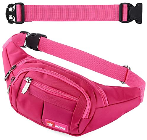 AirZyx Marsupio Sportivo Running Outdoor Escursioni Cintura Corsa da Uomo Donna Impermeabile con 4 Zip-Marsupio con la Tracolla Regolabile per Corsa Ciclismo Escursione Campeggio (RoseRed-Estendere)