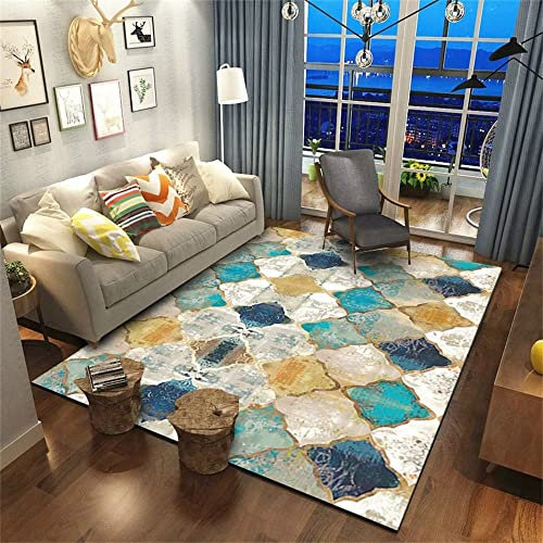 Kleiner Teppich Teppich Jugendzimmer Blaugraues geometrisches Druckdesign, zeitgemäß, schmutzabweisend und verschleißfest Webteppich 80X200CM